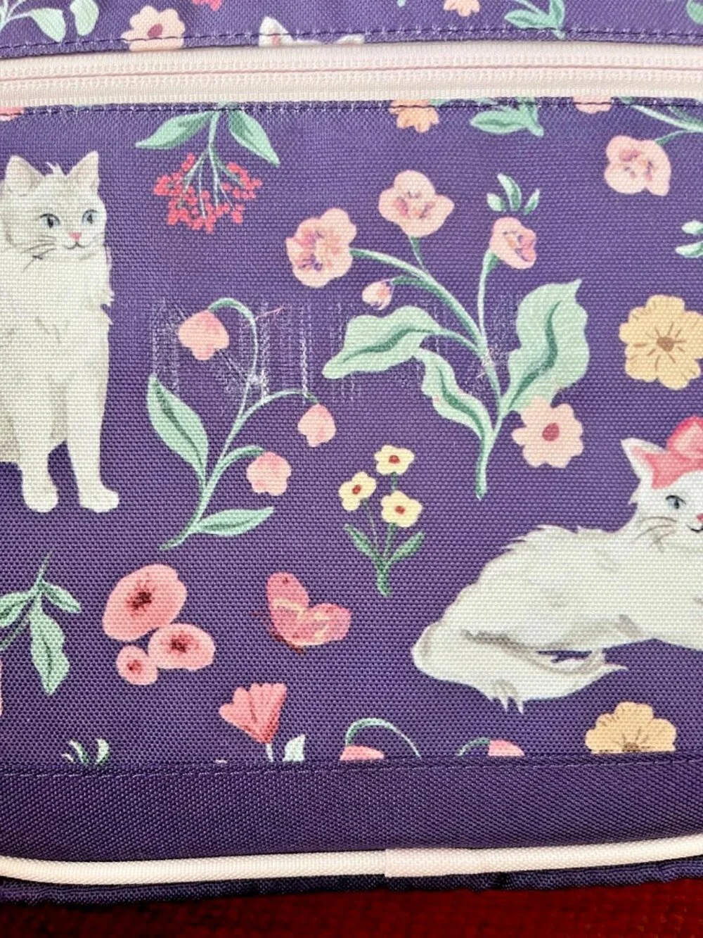 Pottery Barn Kids Cold Pack Lunch Box Kitty Floral Purple Pink Cats NWOT